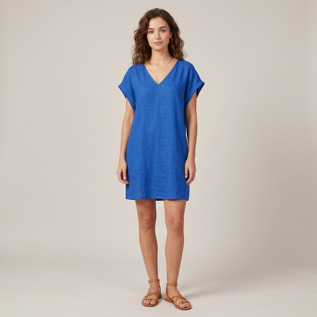 Mini-robe à col en V et manches à volants