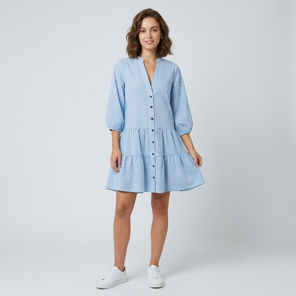 Robe-chemise à volants et motif vichy