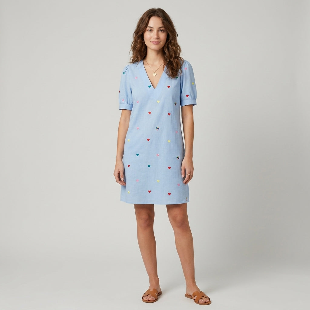 Robe en coton et lin à motif cœurs
