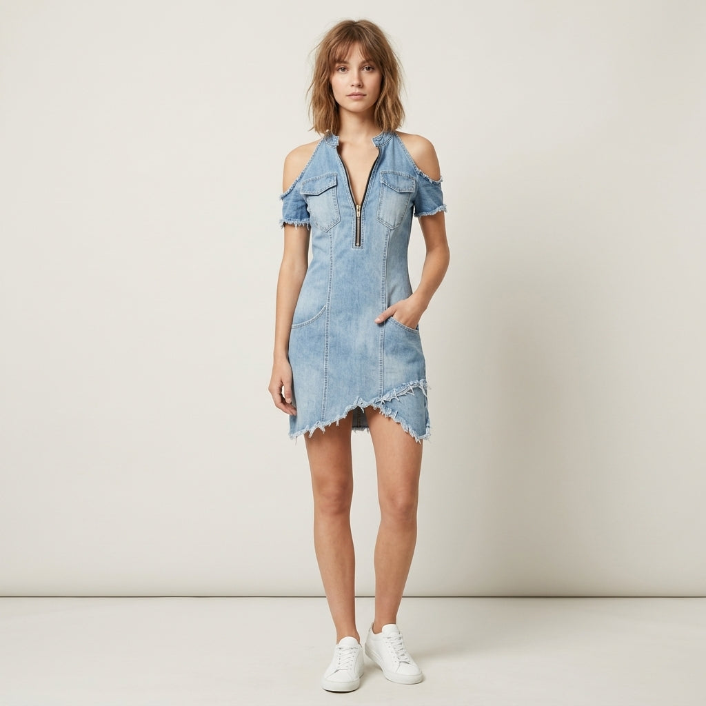 Robe en jean Corinne à fermeture éclair