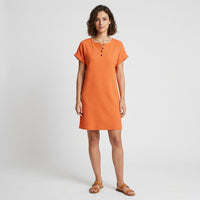 Robe Henley à poche en mélange coton-lin