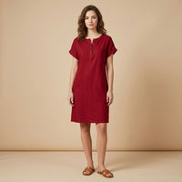 Robe Henley à poche en mélange coton-lin