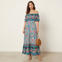 Robe longue bohème à fleurs et épaules dénudées