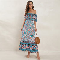 Robe longue bohème à fleurs et épaules dénudées