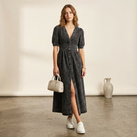 Robe longue en jean boutonnée Romane