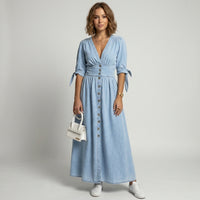 Robe longue en jean boutonnée Romane