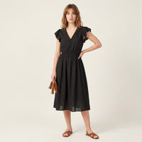 Robe midi à col en V et volants