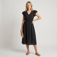 Robe midi à col en V et volants