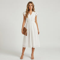Robe midi à col en V et volants