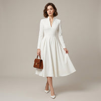 Robe midi Jennifer plissée à col en V