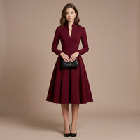 Robe midi Jennifer plissée à col en V