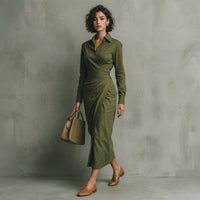 Robe midi portefeuille verte Satinelle