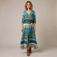 Robe longue bohème boutonnée à l'avant