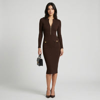 Robe midi côtelée zippée Zoe