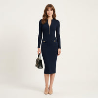 Robe midi côtelée zippée Zoe