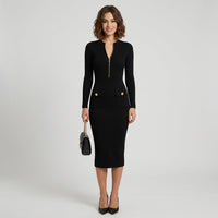 Robe midi côtelée zippée Zoe