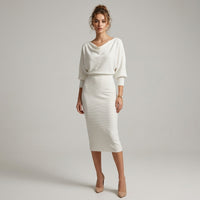 Robe midi en maille côtelée à manches chauve-souris