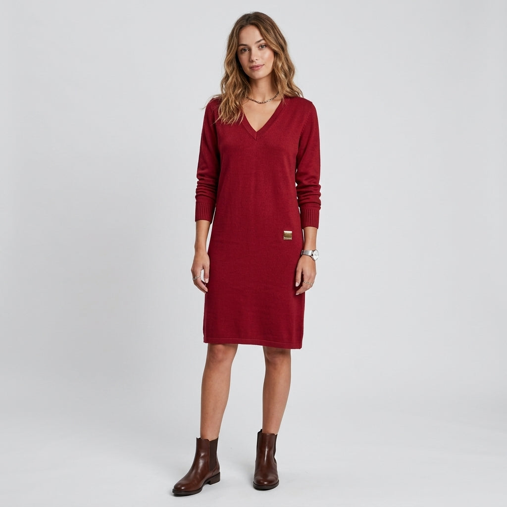 Robe midi en maille à col en V Amaline
