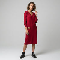 Robe midi en maille à col en V Amaline