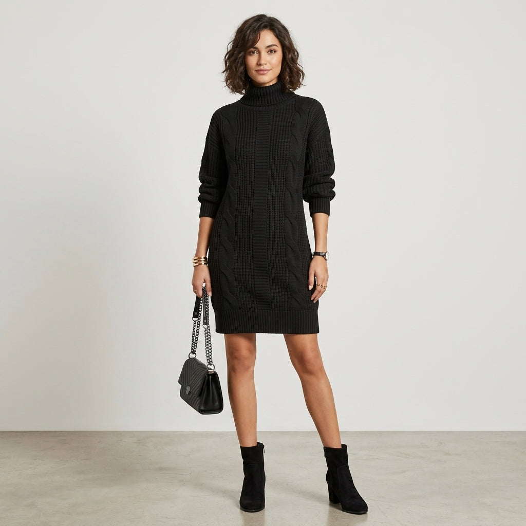 Pull à col roulé et motif géométrique, coupe ajustée