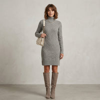 Robe-pull à col roulé en maille torsadée