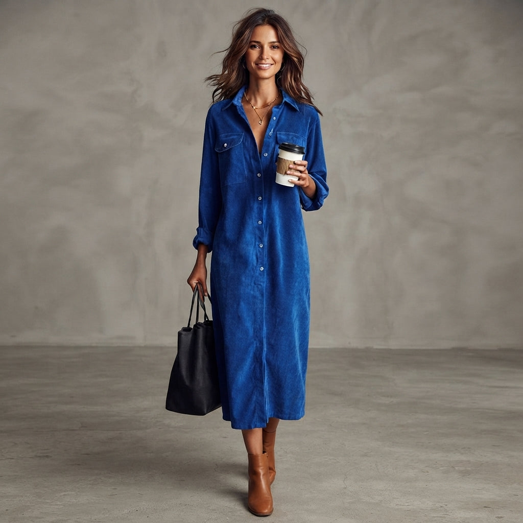 Robe midi en velours côtelé Estela