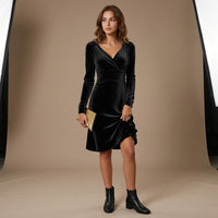 Robe longue en velours à col en V