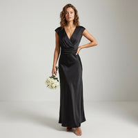 Robe longue portefeuille en satin Eva