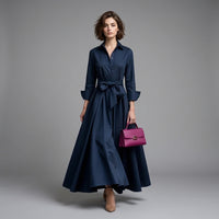 Robe chemise longue trapèze avec ceinture