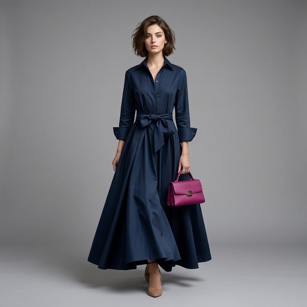 Robe chemise longue trapèze avec ceinture