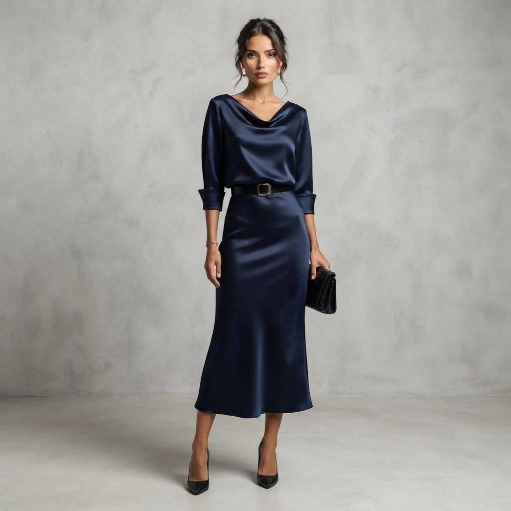 Robe-chemise bleu marine à col rabattu