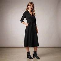 Robe midi cache-cœur à manches longues