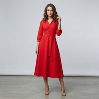 Robe midi cache-cœur à manches longues