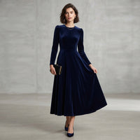 Robe midi en velours bleu marine Elissa