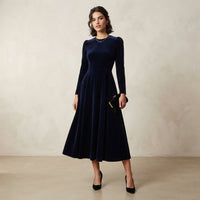 Robe midi en velours bleu marine Elissa