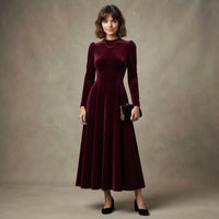 Robe midi en velours bleu marine Elissa