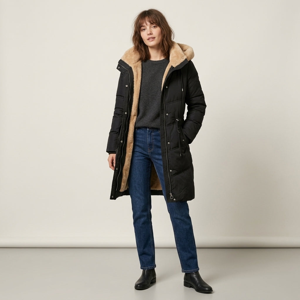 Manteau matelassé long à capuche