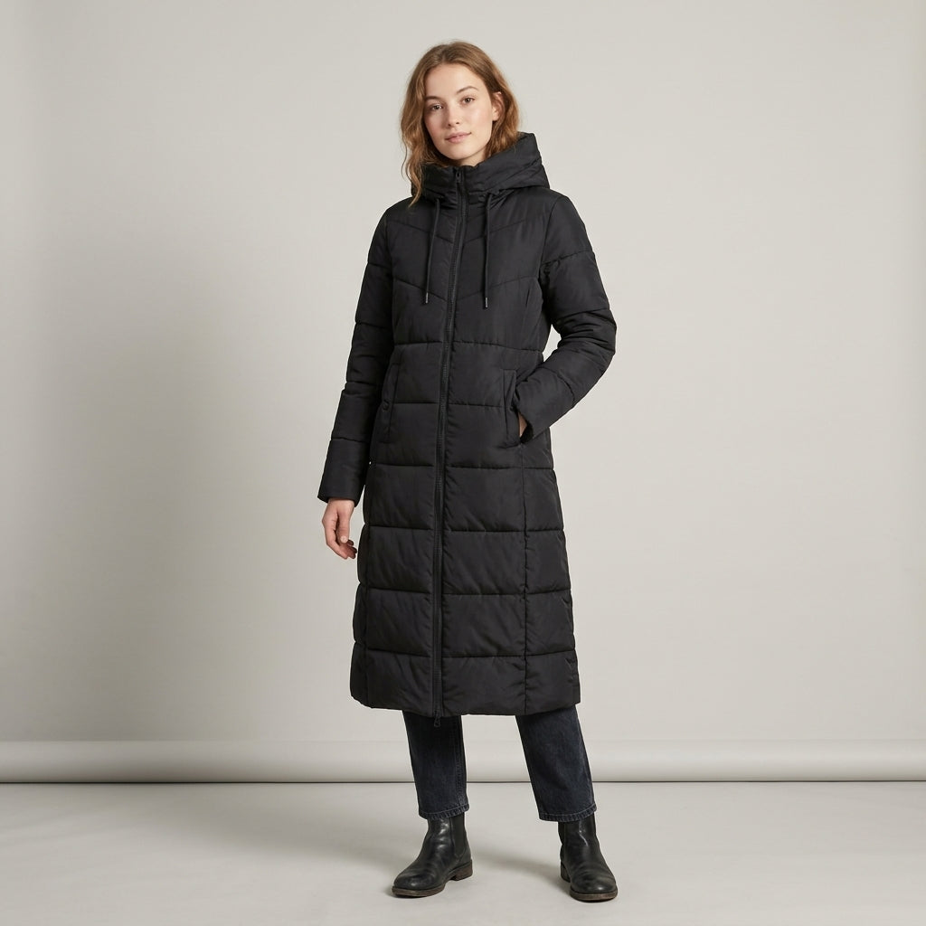 Manteau matelassé long à capuche