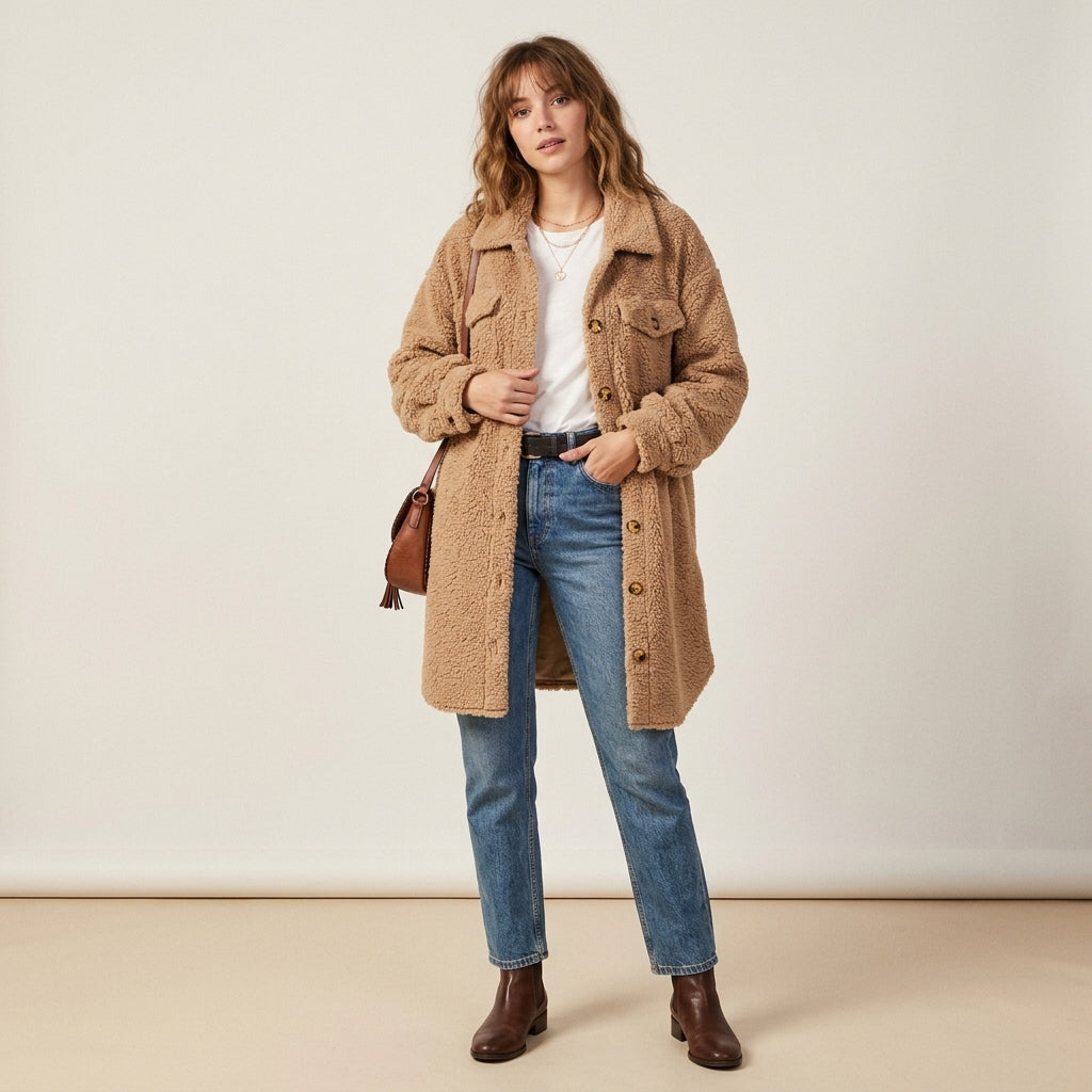 Manteau long oversize en sherpa