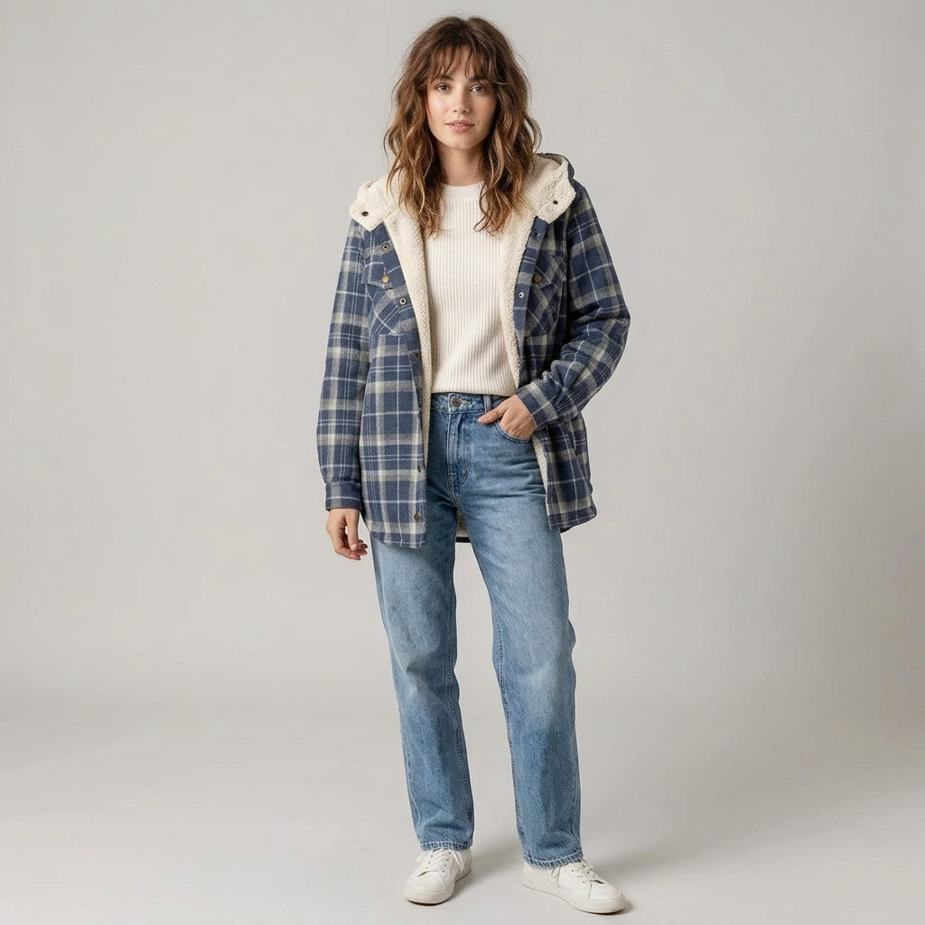 Veste à carreaux à capuche doublée de sherpa