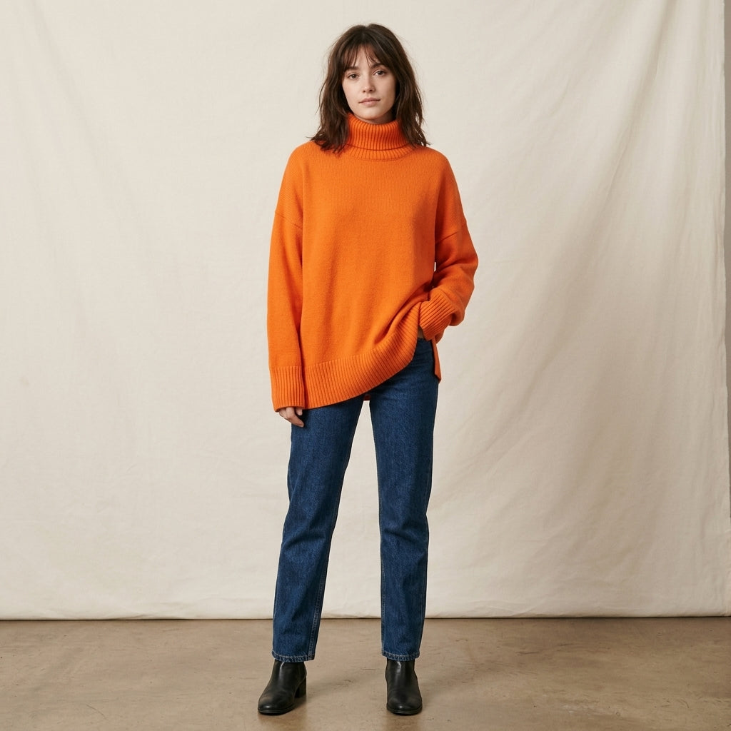 Pull à col roulé en cachemire et laine
