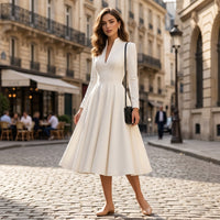 Robe midi Jennifer plissée à col en V