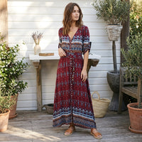 Robe longue bohème boutonnée à l'avant
