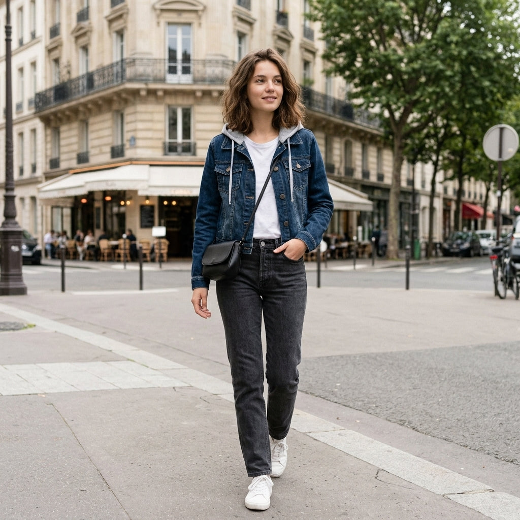 Veste en jean à capuche doublée de sherpa