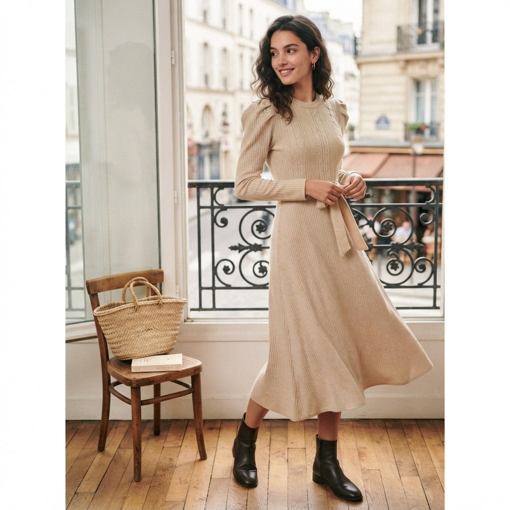 Robe midi évasée taille haute