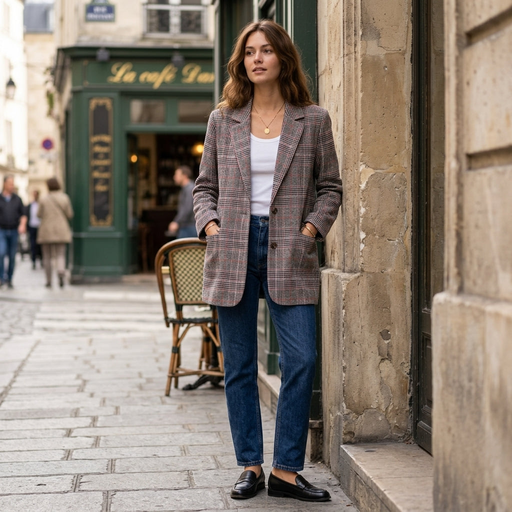 Manteau à carreaux élégant Fleur
