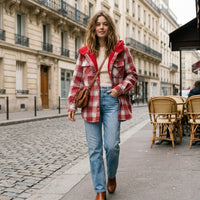 Veste à carreaux à capuche doublée de sherpa