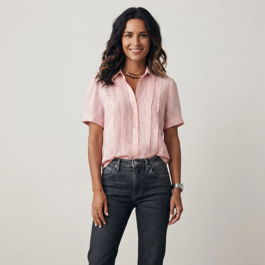 Chemise en coton et lin à plis