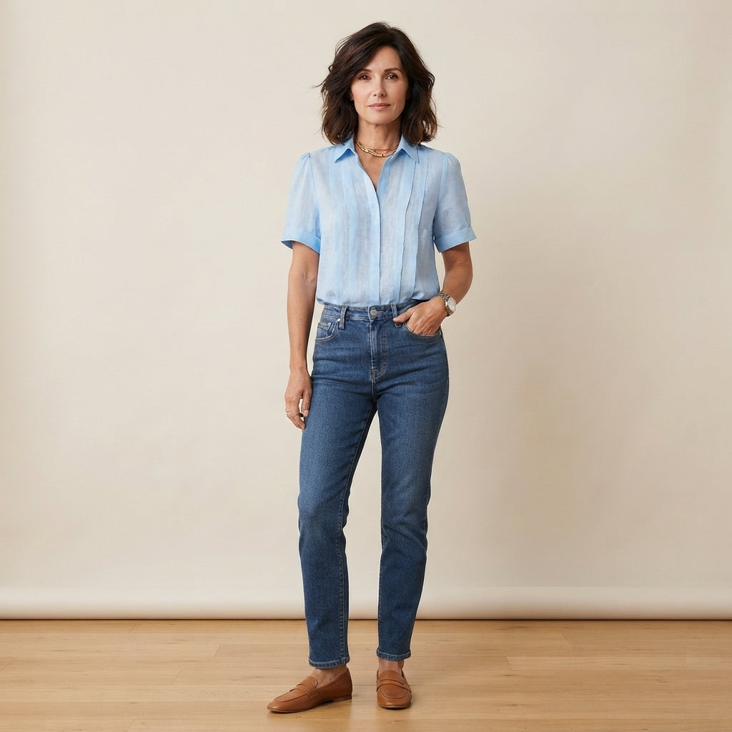 Chemise en coton et lin à plis