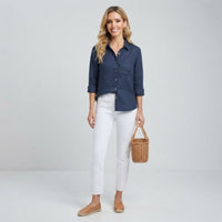 Chemise à revers en coton et lin
